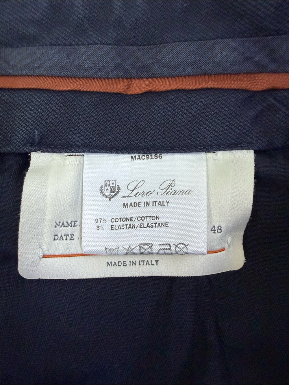 Loro Piana Men’s Navy Stretch Cotton Pants Size 48 32x30 Made in Italy - Picture 2 of 13